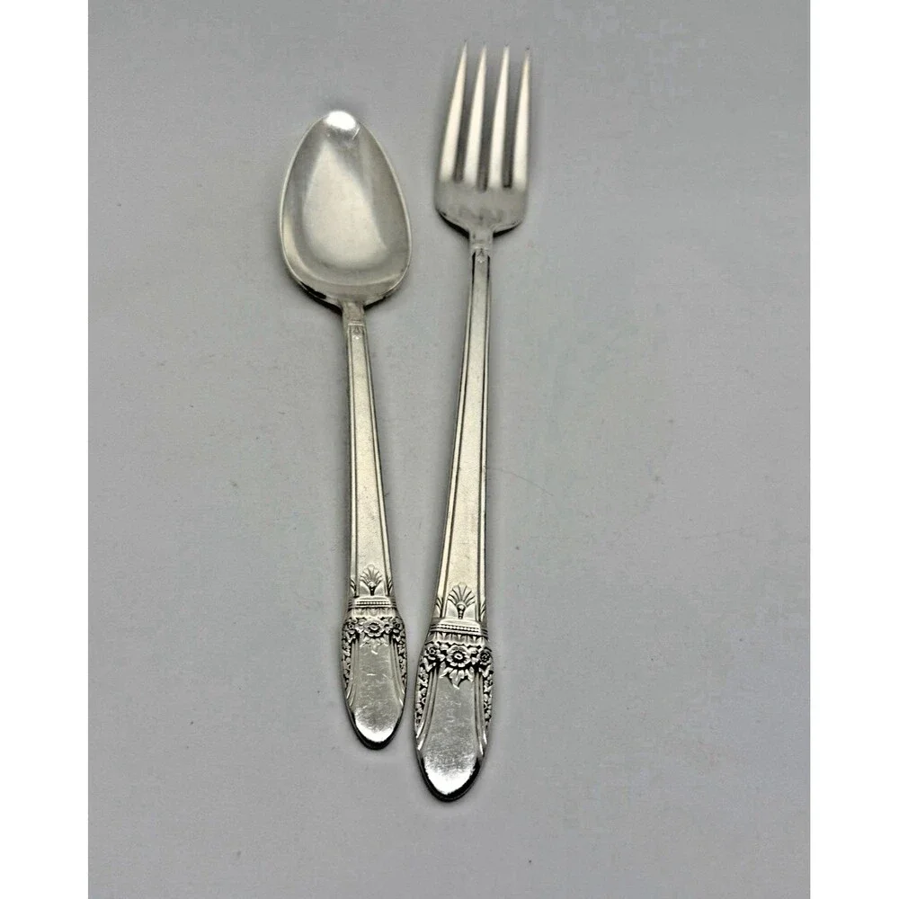 1847 Rogers Bros First Love Silverplate Floral Art Nouveau Flatware Fork & Spoon